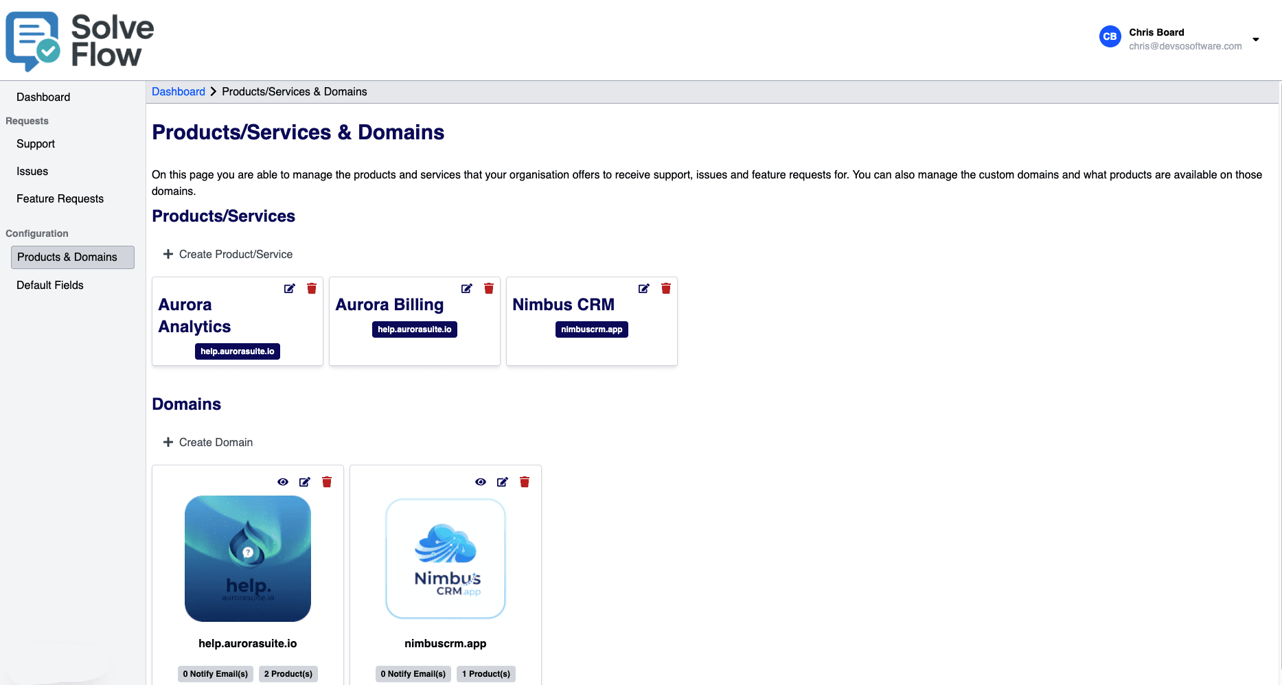 Screenshot products-and-domains